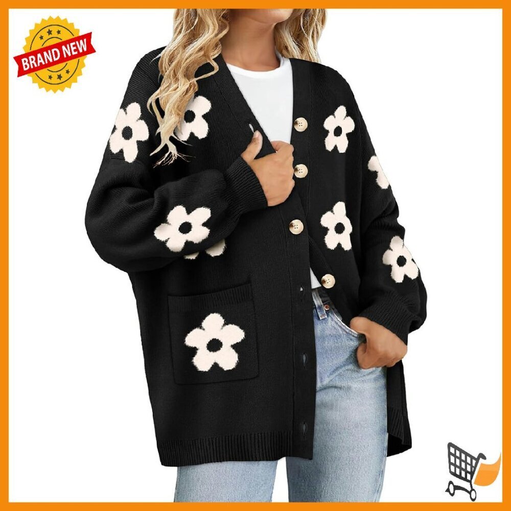 Plus Size Oversized Cardigan Winter Sweater Open Front Button Up